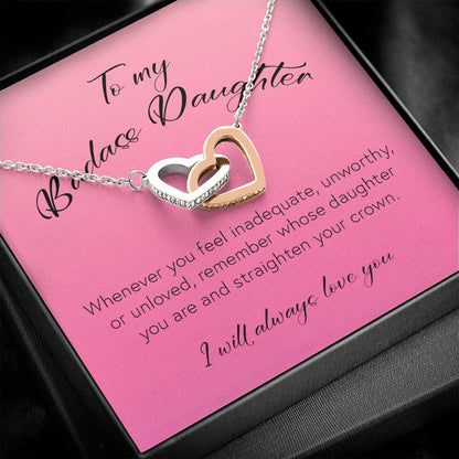 To My Badass Daughter, Interlocking Heart Necklace
