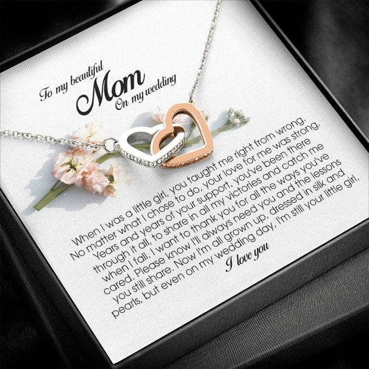 To My Beautiful Mom on My Wedding, Interlocking Heart Necklace