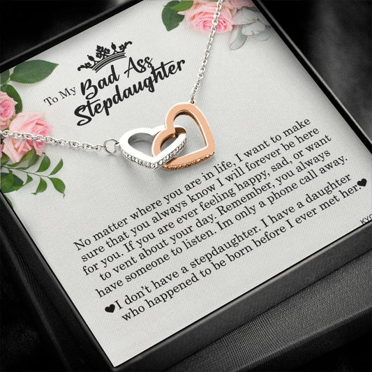To My Badass Stepdaughter, Interlocking Heart Necklace