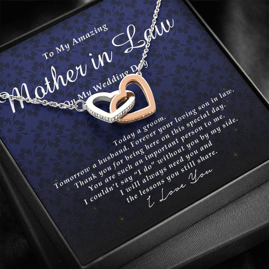 Interlocking Heart Necklace, To My Amazing Mother In Law on My Wedding Day, Wedding Gift from Son In Law, Gift from Groom