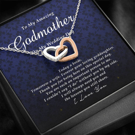 Interlocking Heart Necklace, To My Amazing Godmother on My Wedding Day, Wedding Gift from Goddaughter, Gift from Bride