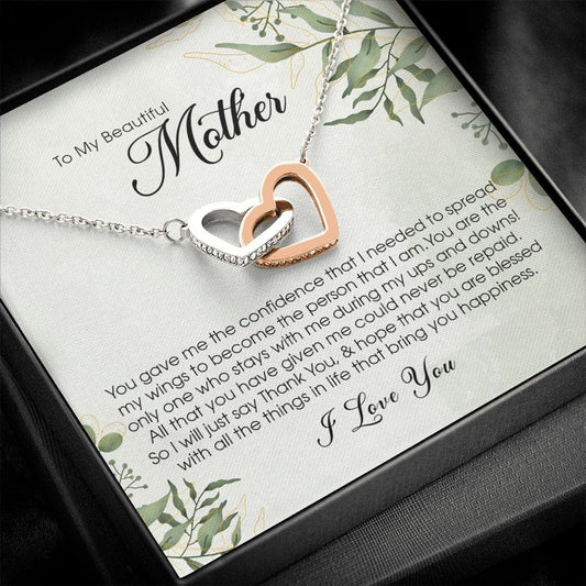 To My Beautiful Mother, Interlocking Heart Necklace