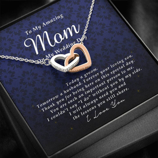 Interlocking Heart Necklace, To My Amazing Mom on My Wedding Day, Wedding Gift from Son, Gift from Groom