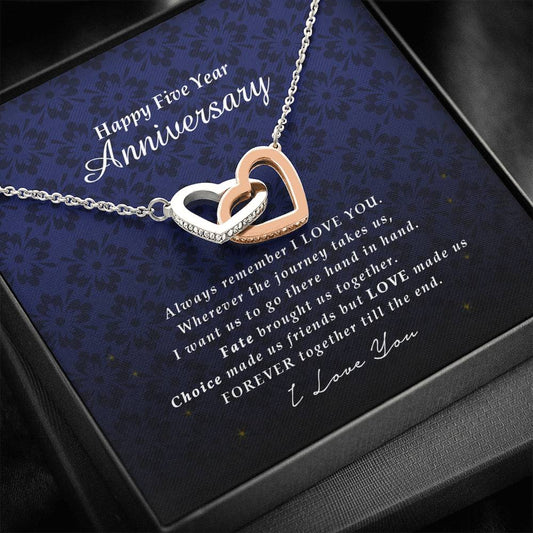 Interlocking Heart Necklace, 5 Year Anniversary Gift