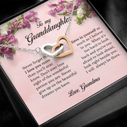 To My Granddaughter, Interlocking Heart Necklace