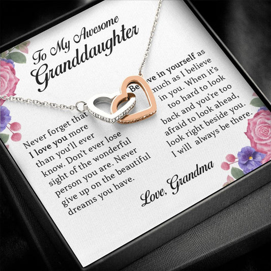To My Awesome Granddaughter, Interlocking Heart Necklace