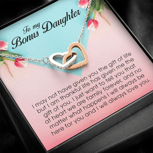 To My Bonus Daughter, Interlocking Heart Necklace
