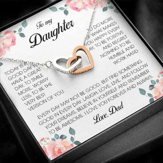To My Daughter, Interlocking Heart Necklace, Gift from Dad