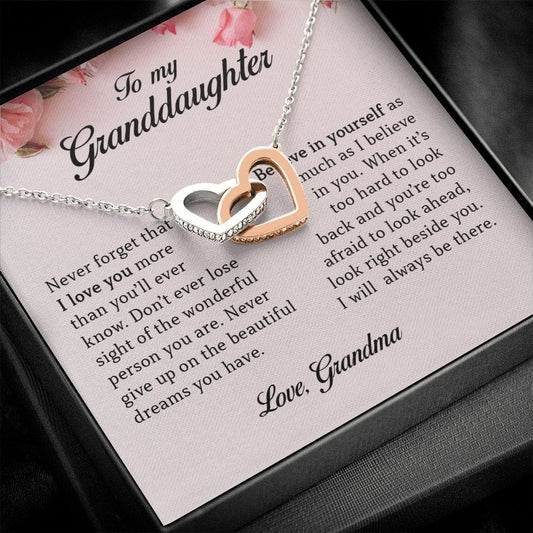 To My Granddaughter, Interlocking Heart Necklace