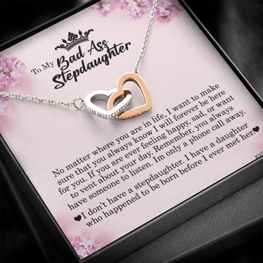 To My Badass Stepdaughter, Interlocking Heart Necklace