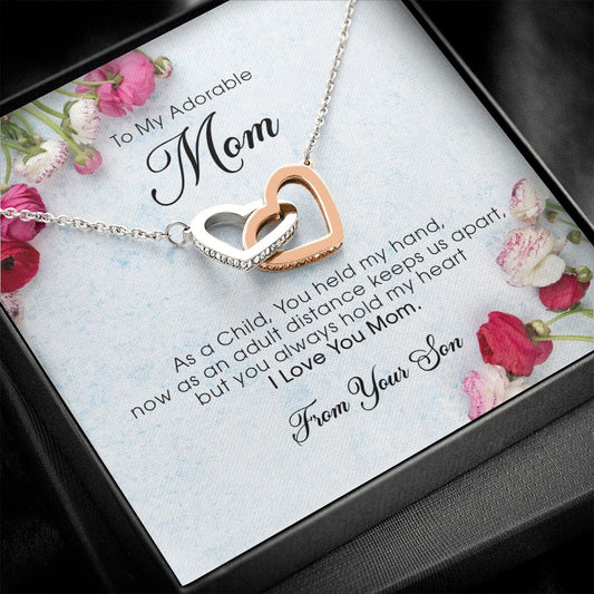 To My Adorable Mom, Interlocking Heart Necklace