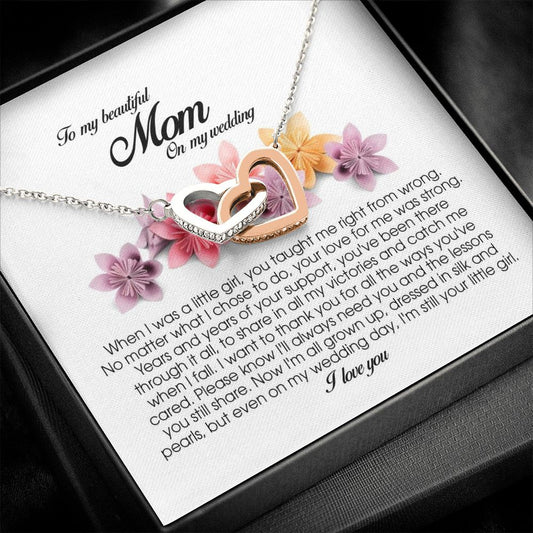To My Beautiful Mom on My Wedding, Interlocking Heart Necklace