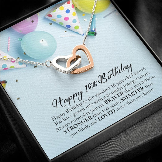 Happy 16th Birthday, Interlocking Heart Necklace
