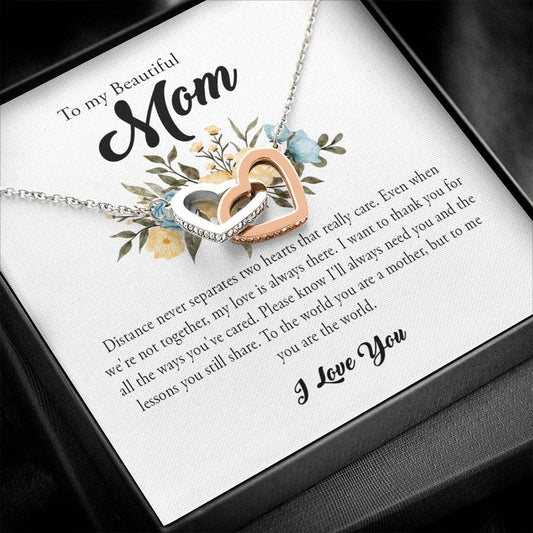 To My Beautiful Mom, Interlocking Heart Necklace