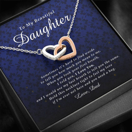 Interlocking Heart Necklace, To My Beautiful Daughter, With Love From Dad