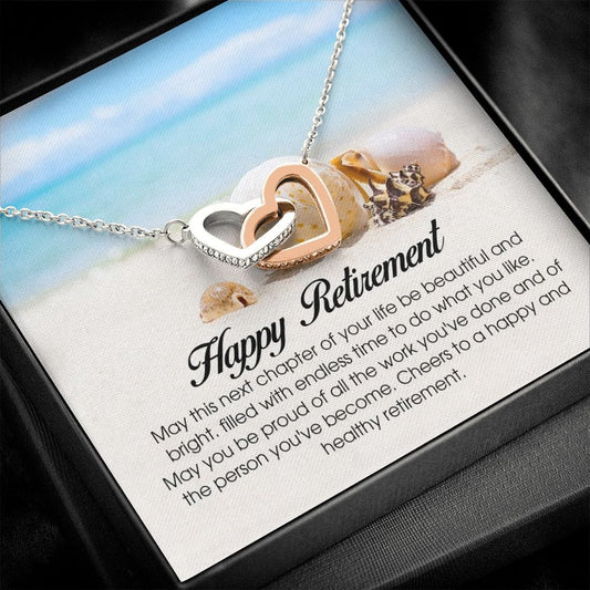 Happy Retirement Gift, Interlocking Heart Necklace