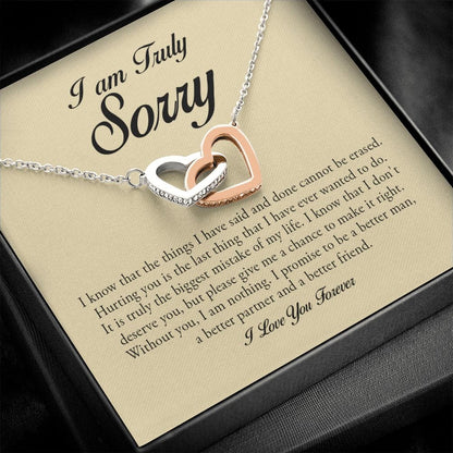 I am Truly Sorry, Interlocking Heart Necklace
