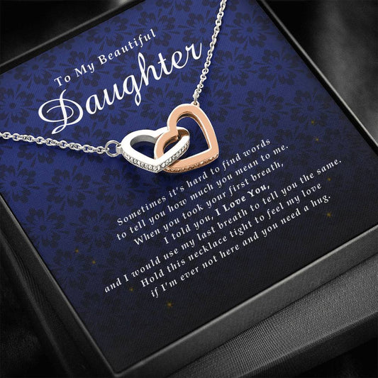 Interlocking Heart Necklace, To My Beautiful Daughter, With Love From Mom / Dad
