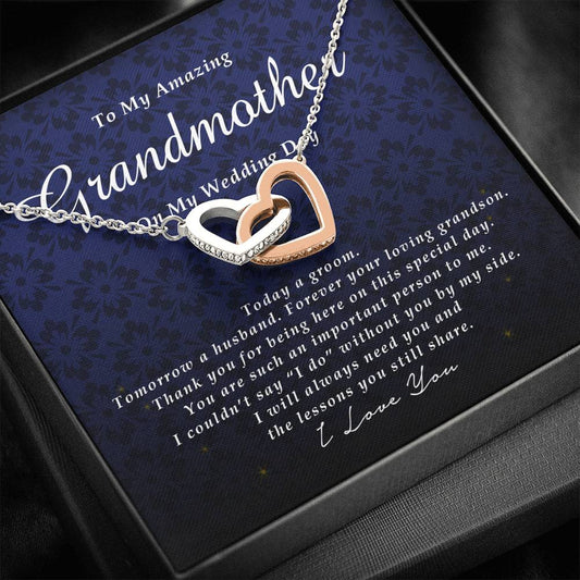 Interlocking Heart Necklace, To My Amazing Grandmother on My Wedding Day, Wedding Gift from Grandson, Gift from Groom