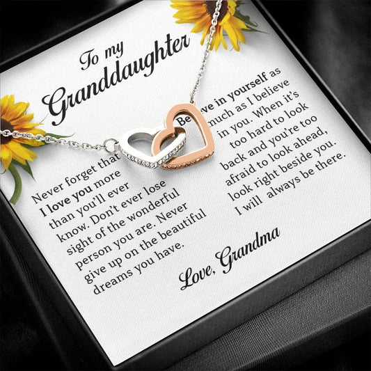 To My Granddaughter, Interlocking Heart Necklace