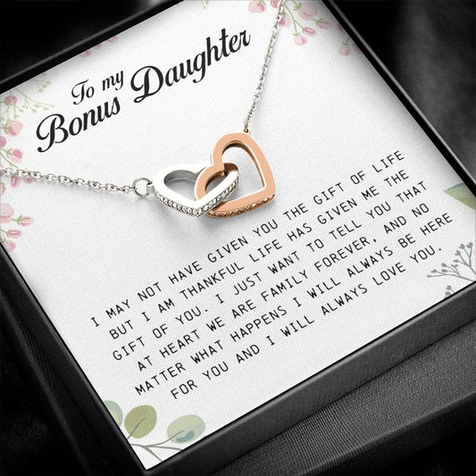 To My Bonus Daughter, Interlocking Heart Necklace