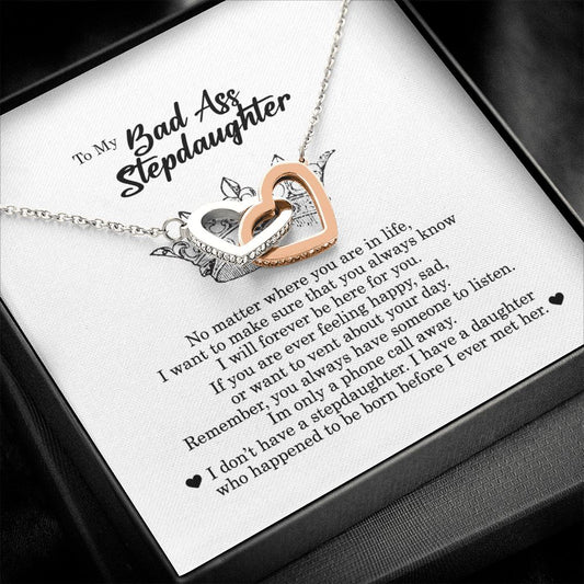 To My Badass Stepdaughter, Interlocking Heart Necklace