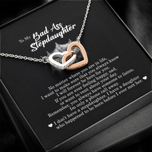 To My Badass Stepdaughter, Interlocking Heart Necklace