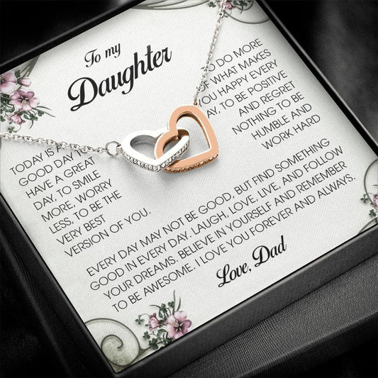 To My Daughter, Interlocking Heart Necklace, Gift from Dad