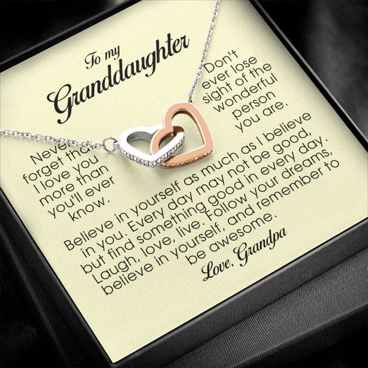 Granddaughter Gift, Interlocking Heart Necklace, Gift from Grandpa