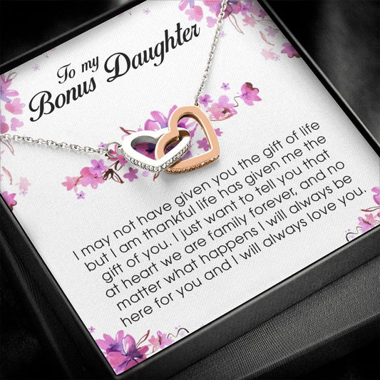 To My Bonus Daughter, Interlocking Heart Necklace