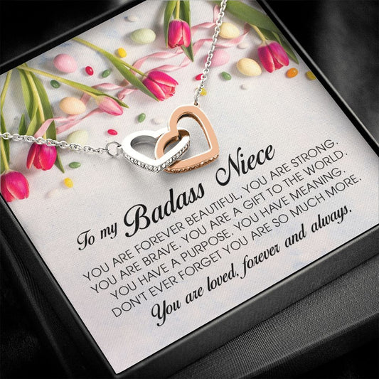 To My Badass Niece, Interlocking Heart Necklace