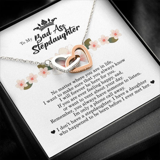 To My Badass Stepdaughter, Interlocking Heart Necklace