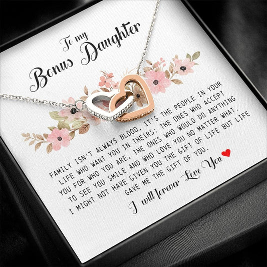To My Bonus Daughter, Interlocking Heart Necklace