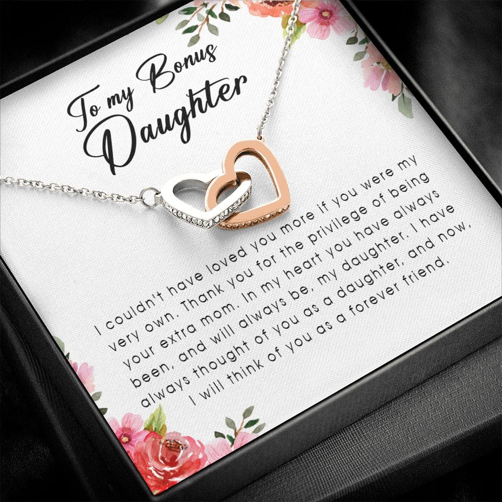 To My Bonus Daughter, Interlocking Heart Necklace