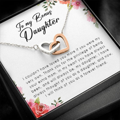 To My Bonus Daughter, Interlocking Heart Necklace