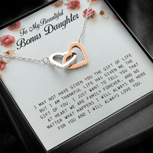 To My Beautiful Bonus Daughter, Interlocking Heart Necklace