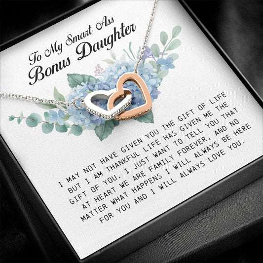 To My Smartass Bonus Daughter, Interlocking Heart Necklace