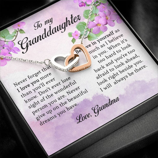 To My Granddaughter, Interlocking Heart Necklace