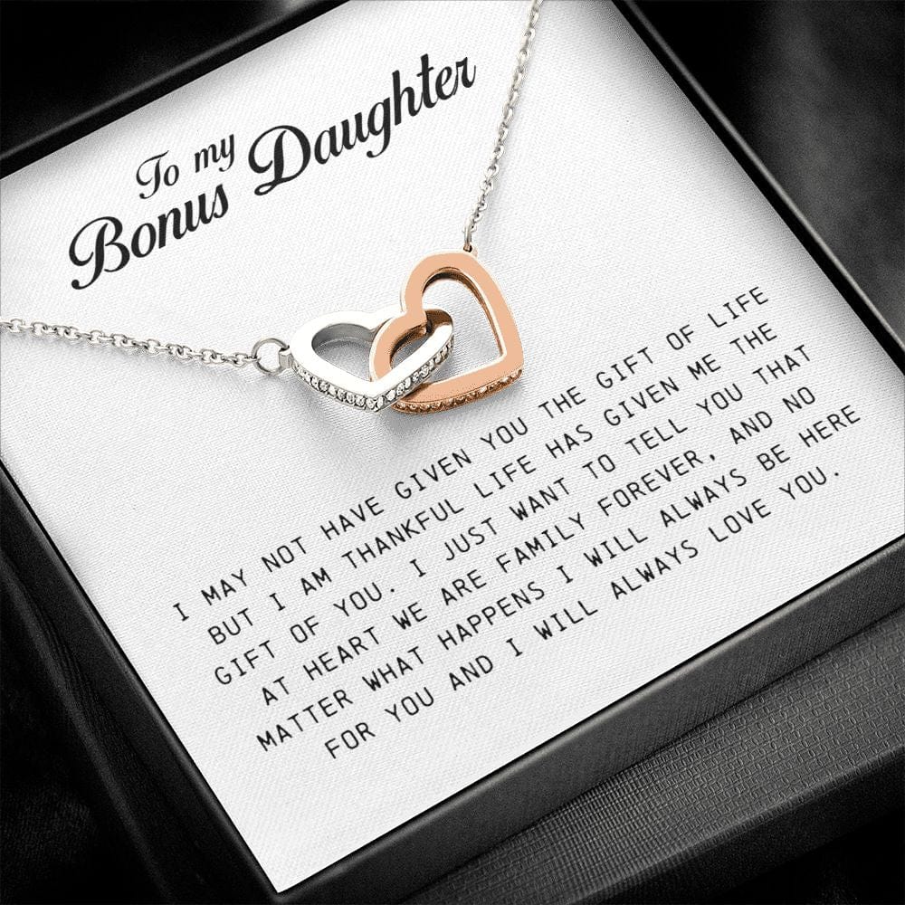 To My Bonus Daughter, Interlocking Heart Necklace