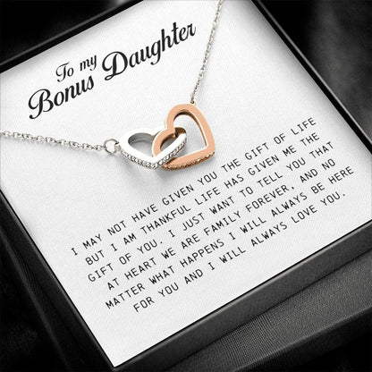 To My Bonus Daughter, Interlocking Heart Necklace