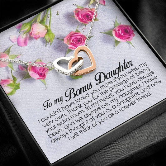 To My Bonus Daughter, Interlocking Heart Necklace