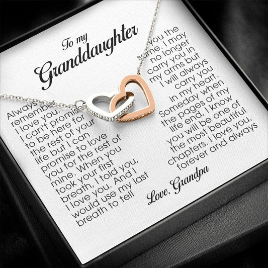 To My Granddaughter, Interlocking Heart Necklace, Gift from Grandpa