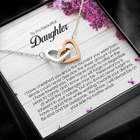 To My beautiful Daughter, Interlocking Heart Necklace