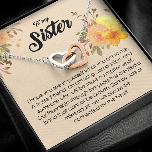 To My Sister, Interlocking Heart Necklace