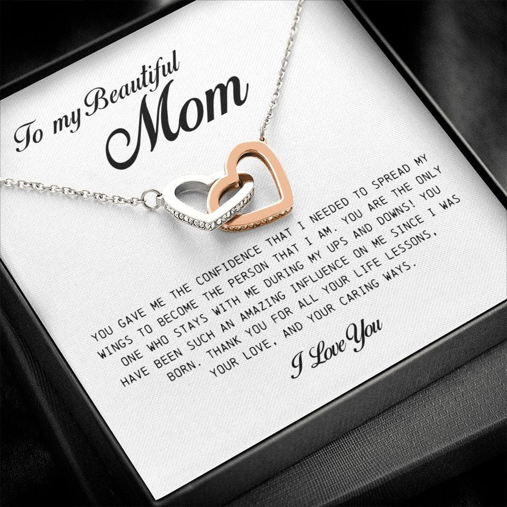 To My Beautiful Mom, Interlocking Heart Necklace
