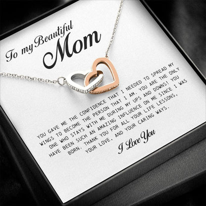 To My Beautiful Mom, Interlocking Heart Necklace