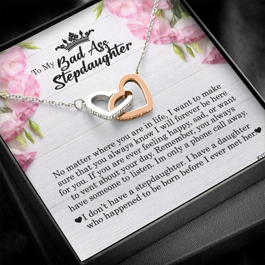 To My Badass Stepdaughter, Interlocking Heart Necklace