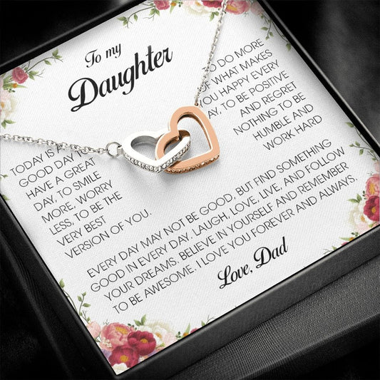 To My Daughter, Interlocking Heart Necklace, Gift from Dad