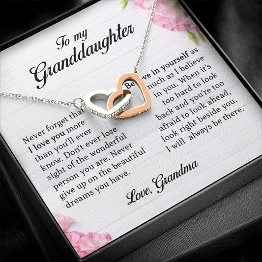To My Granddaughter, Interlocking Heart Necklace