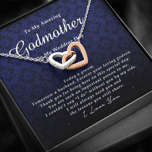 Interlocking Heart Necklace, To My Amazing Godmother on My Wedding Day, Wedding Gift from Godson, Gift from Groom